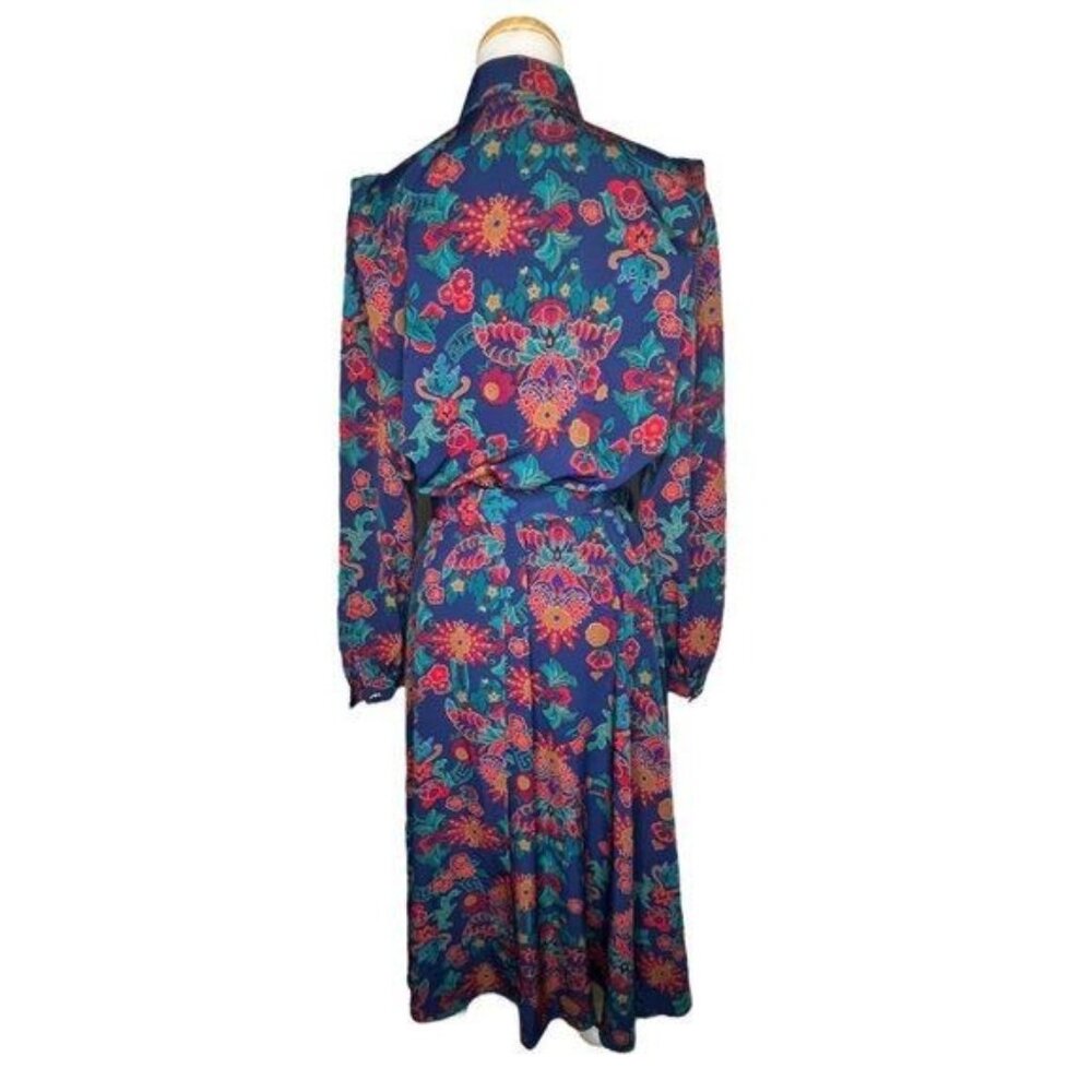 Schrader Long Sleeve 80s Floral Shirt Belted Dress With Jewel Button Cuffs Sz 8 - Picture 10 of 16